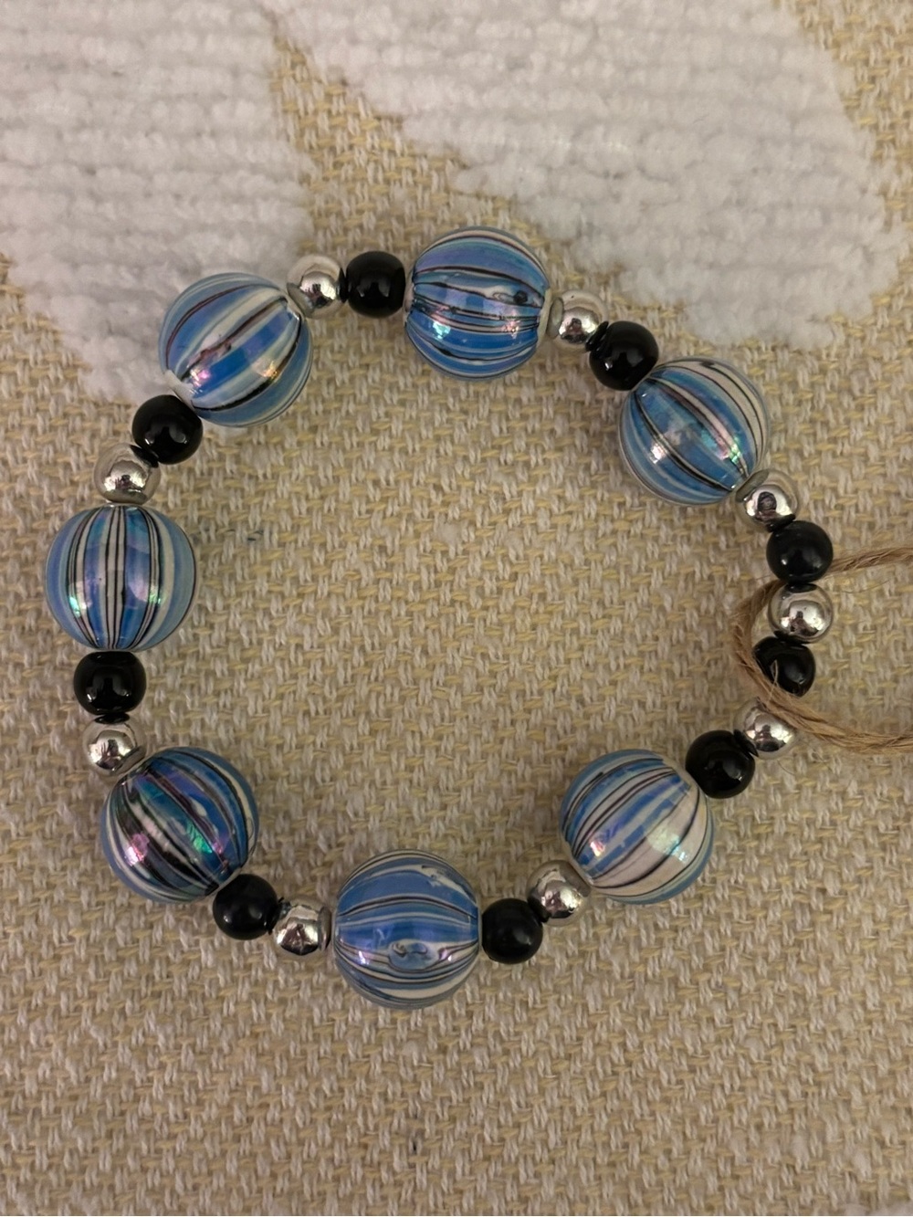 Blue, White, & Black Striped Beaded Bracelet